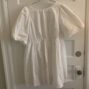 Poplin-crewneck bubble-sleeve mini dress